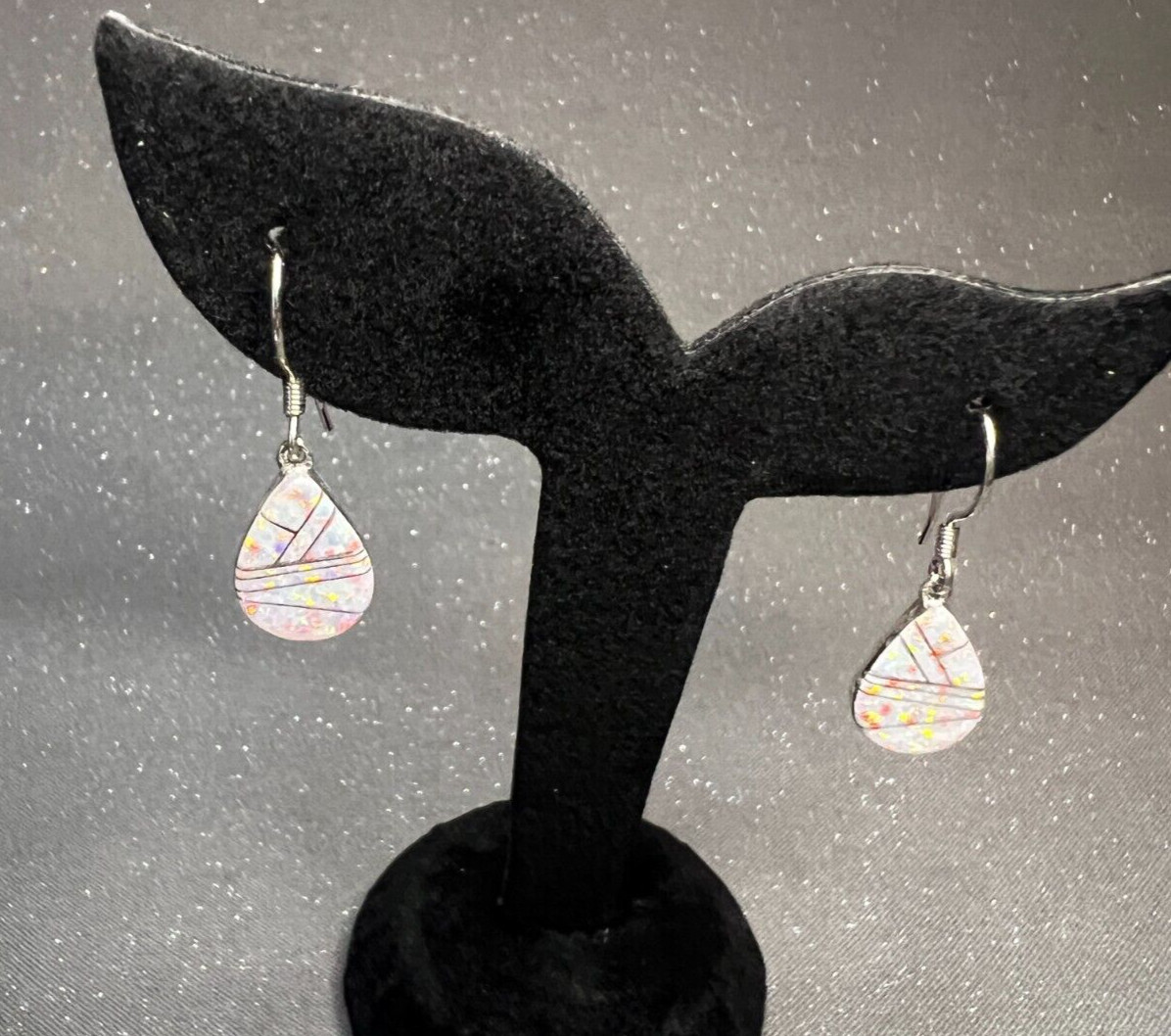 Gorgeous Sterling Silver White Lab Opal Teardrop Dangle Earrings