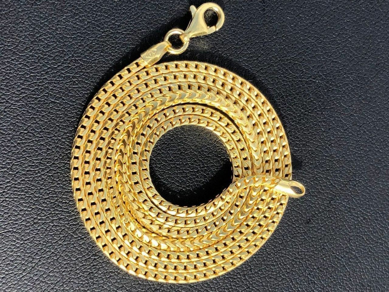 Cadena FRANCO para Hombre Plata De Ley 925 maciza Bañado en oro real de 14K 2MM