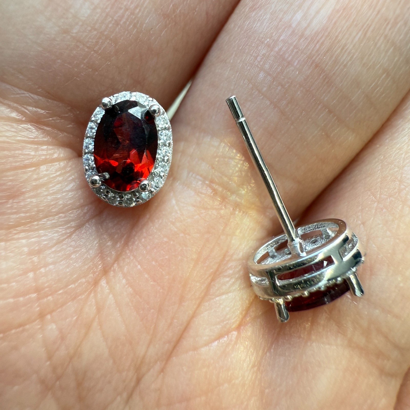 925 Sterling Silver Earrings 6x4mm Natural Rhodolite Garnet Gemstone Zircon Gift