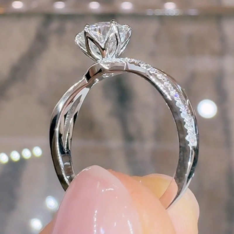 3.17CTW Round Cut Moissanite Twisted Band Engagement Ring 14K White Gold Plated