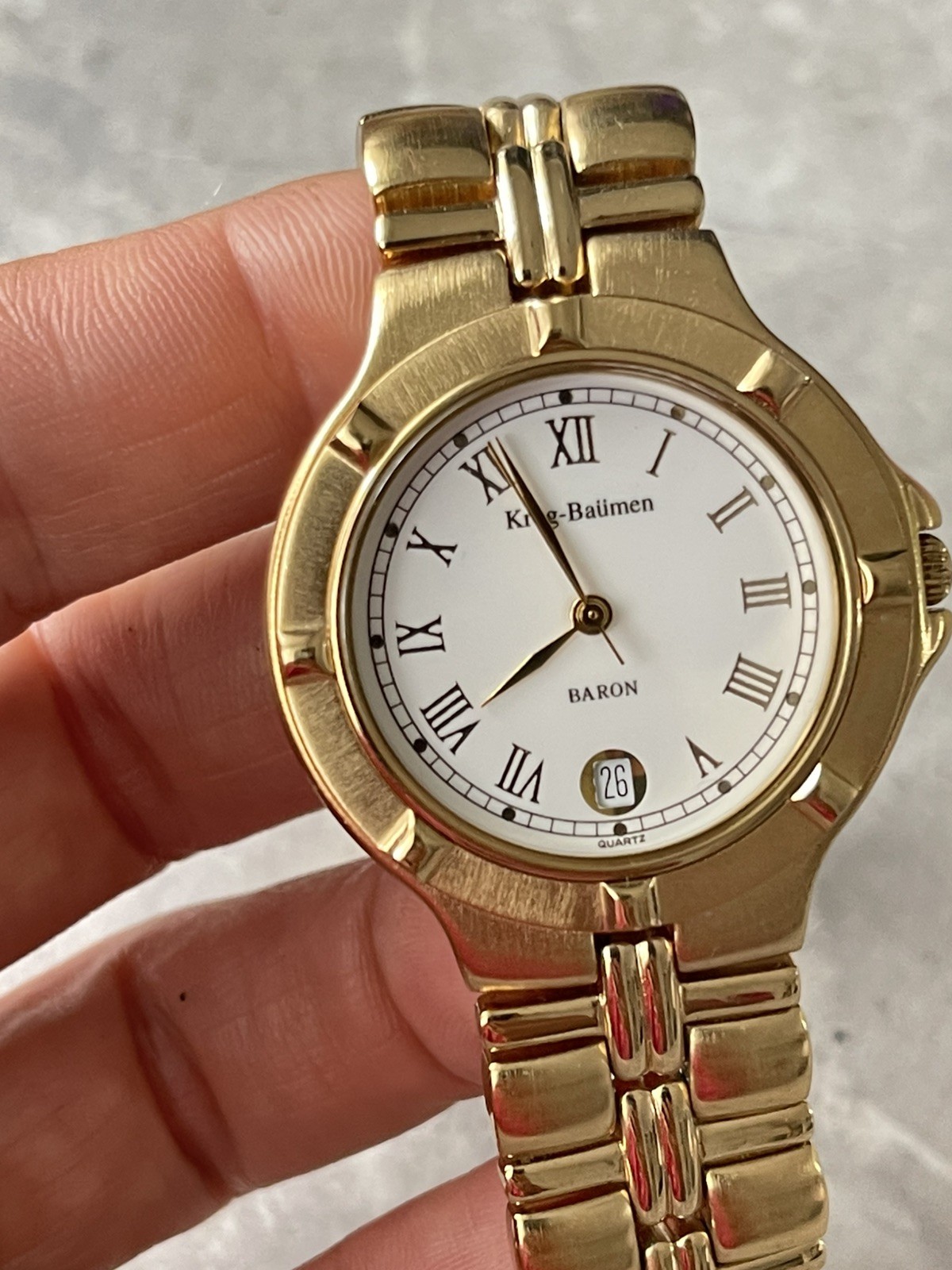 Krug Baumen Baron 4959 KM 18K Gold Plated Watch Men 1990’s Vintage Gold Tone 150