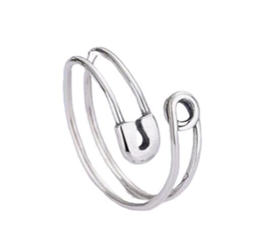 Boho Chic Sterling Silver Safety Pin Thumb Ring – Adjustable Safety Pin Design
