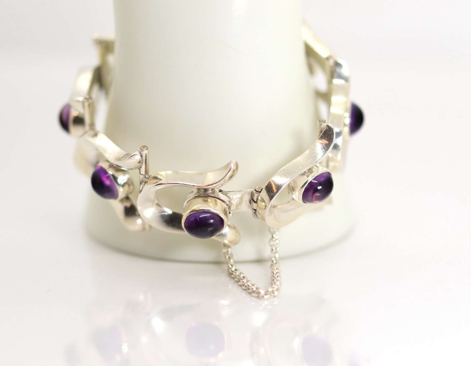 Vintage MEXICO TAX-MEX Silver Bracelet Amethyst 925 Sterling Silver Solid L: 19cm