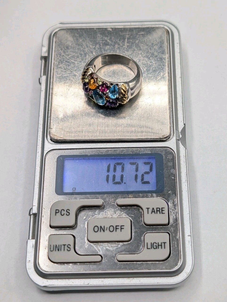 EFFY Sterling Silver 925 Gold Accent Multi Gemstone Cluster Ring Size 8