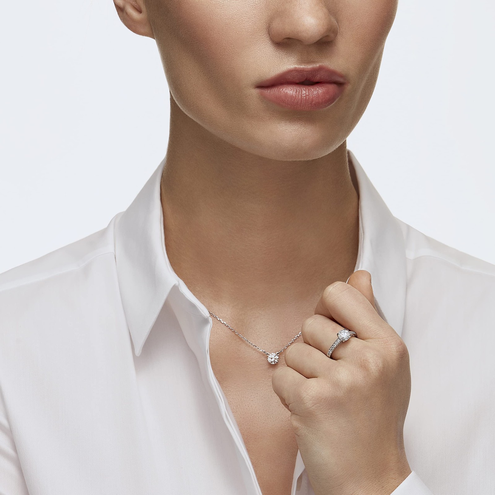 Swarovski Stilla Attract Necklace, Clear Round-Cut Crystal in a Rhodium-Finish