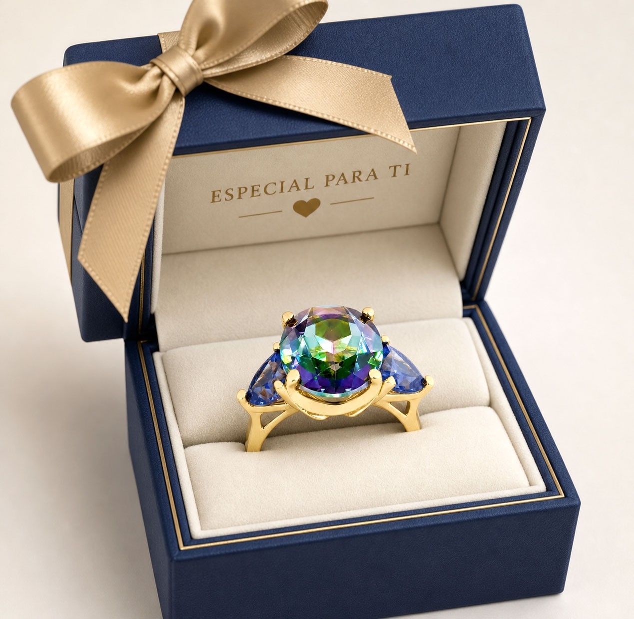 LAB CREATED MYSTIC TOPAZ 7.21 Ct & TANZANITE RING 10k SOLID GOLD – Made in USA