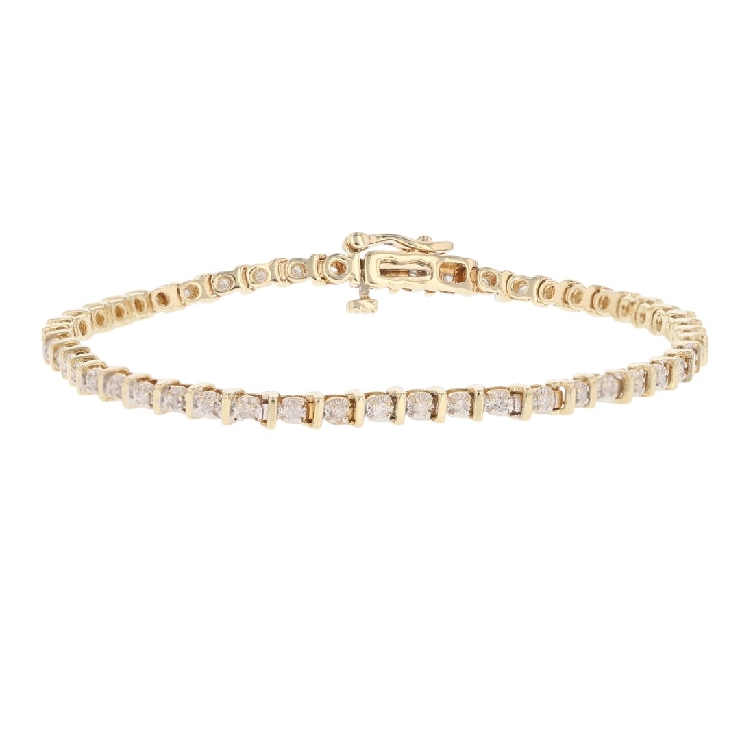.37ctw Round Cut Diamond Bar-Link 7″ Tennis Bracelet 10k Yellow Gold 7.36 Grams