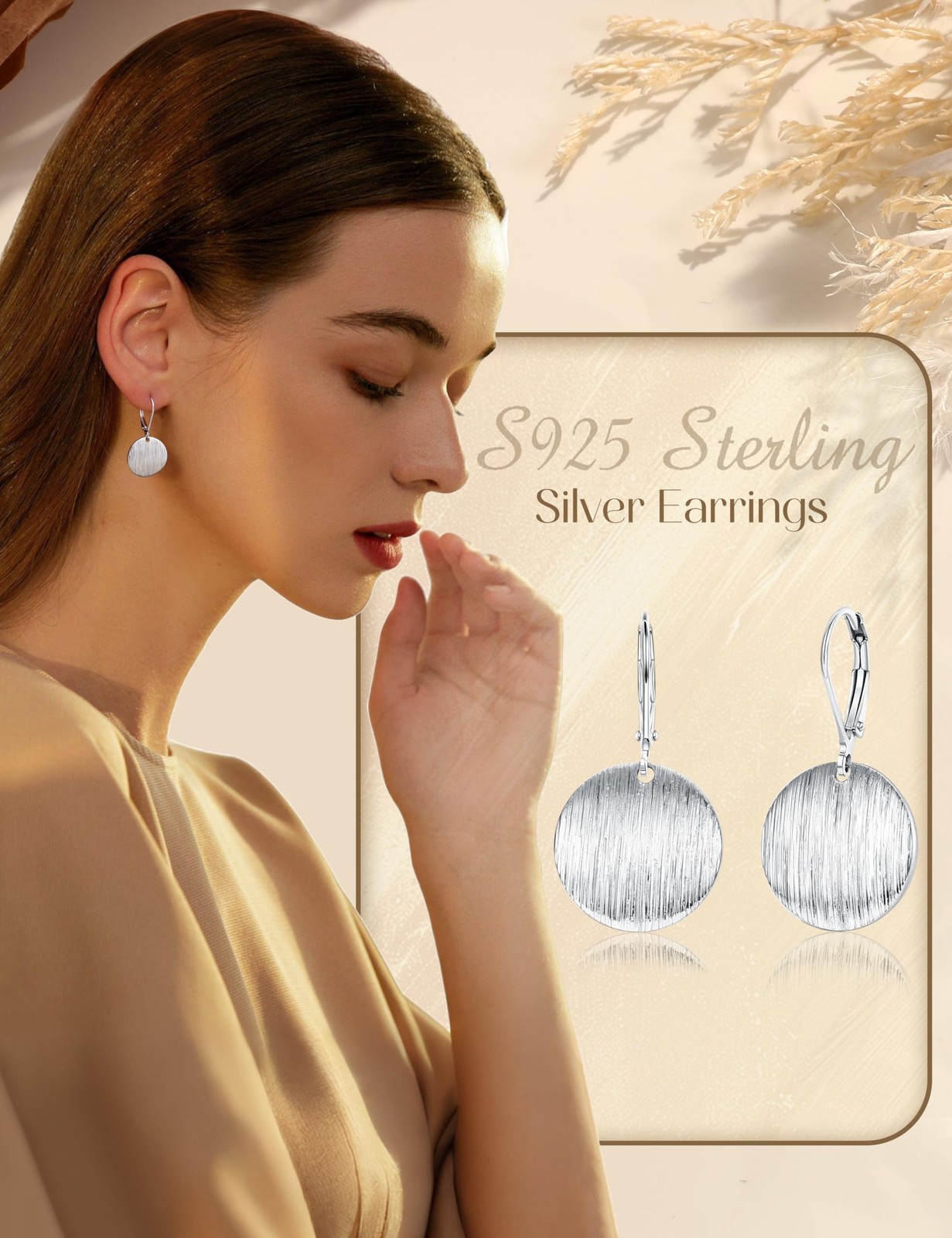 MILACOLATO 925 Sterling Silver Earrings Leverback 15 * 30 mm, Circle Disc