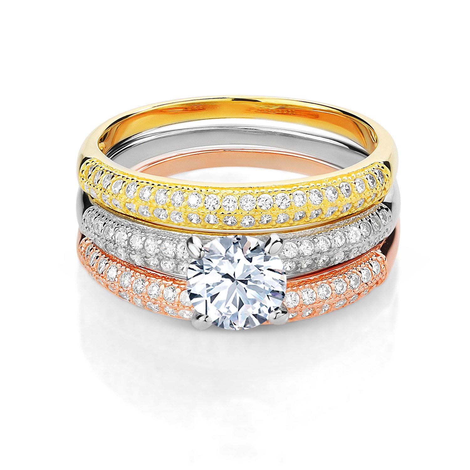 2.94 Ct Round White Zirconia 925 Sterling Silver Set of 3 Stacking Ring