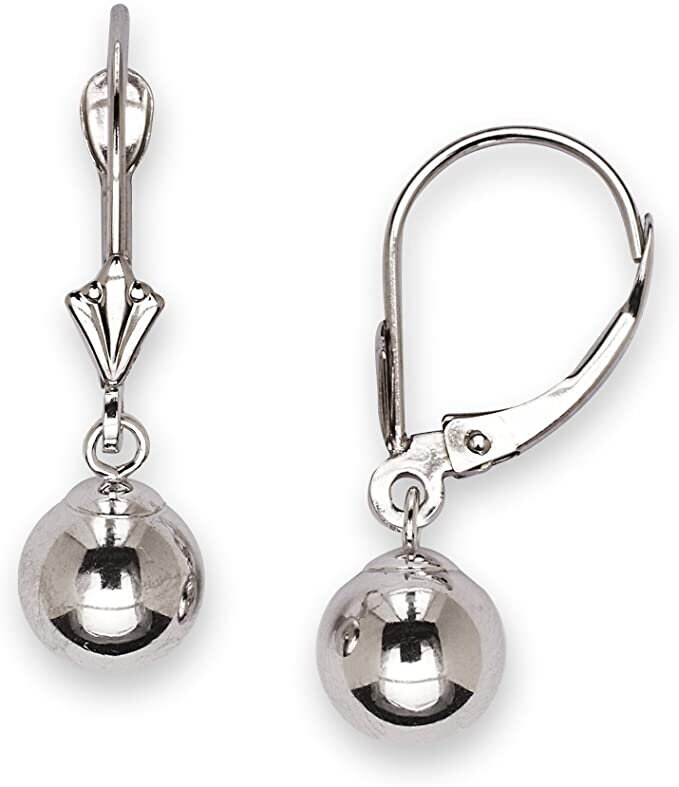 14k Yellow or White Gold Dangling Shiny Polished 5mm-8mm Ball Lever Back
