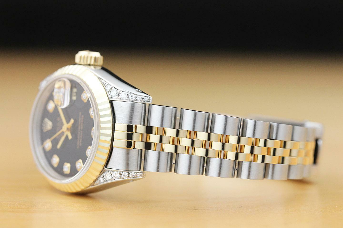 ROLEX LADIES DATEJUST 18K YELLOW GOLD & STEEL QUICKSET WATCH + DIAMOND LUGS