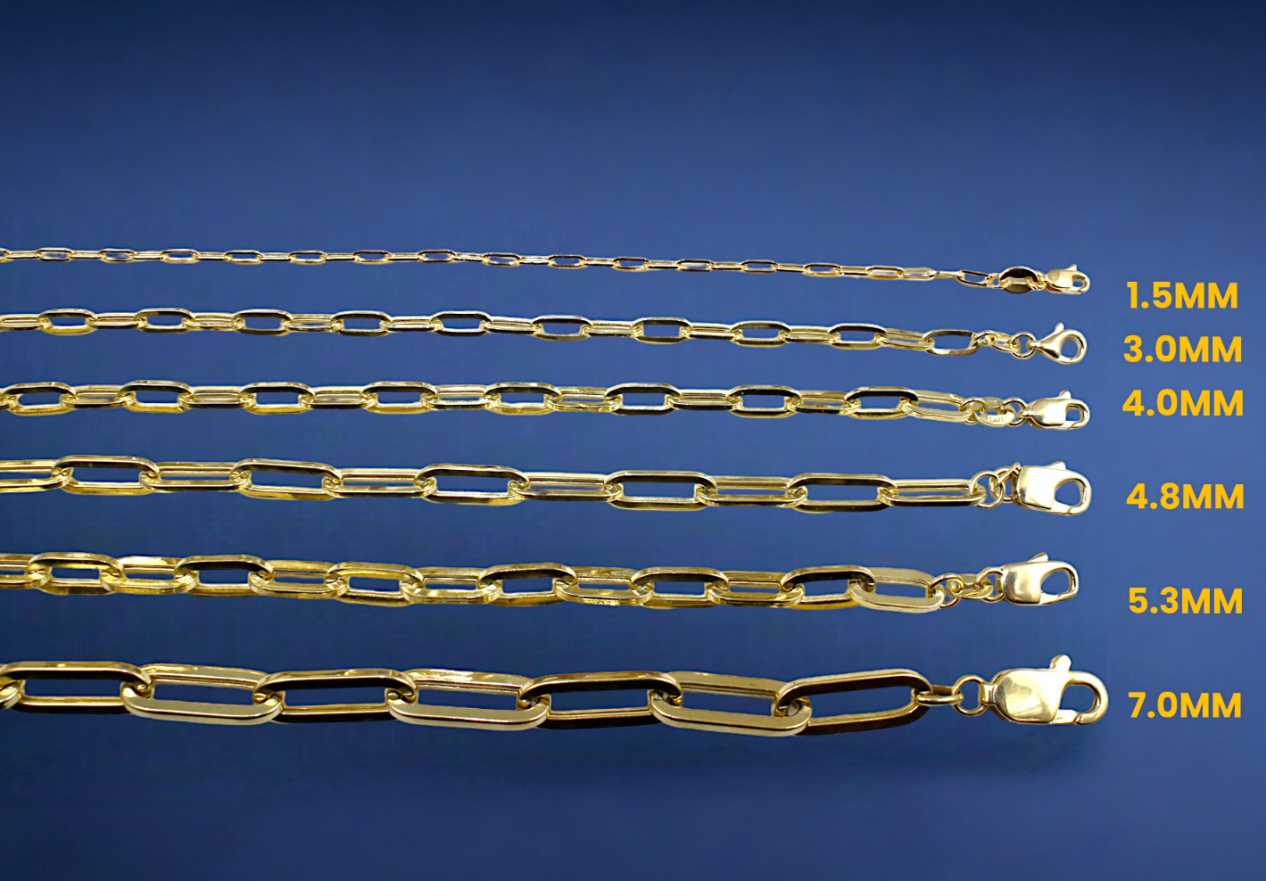 14K Yellow Gold 2mm-7mm Oval Paperclip Necklace Bracelet Chain Link Real 7″-30″