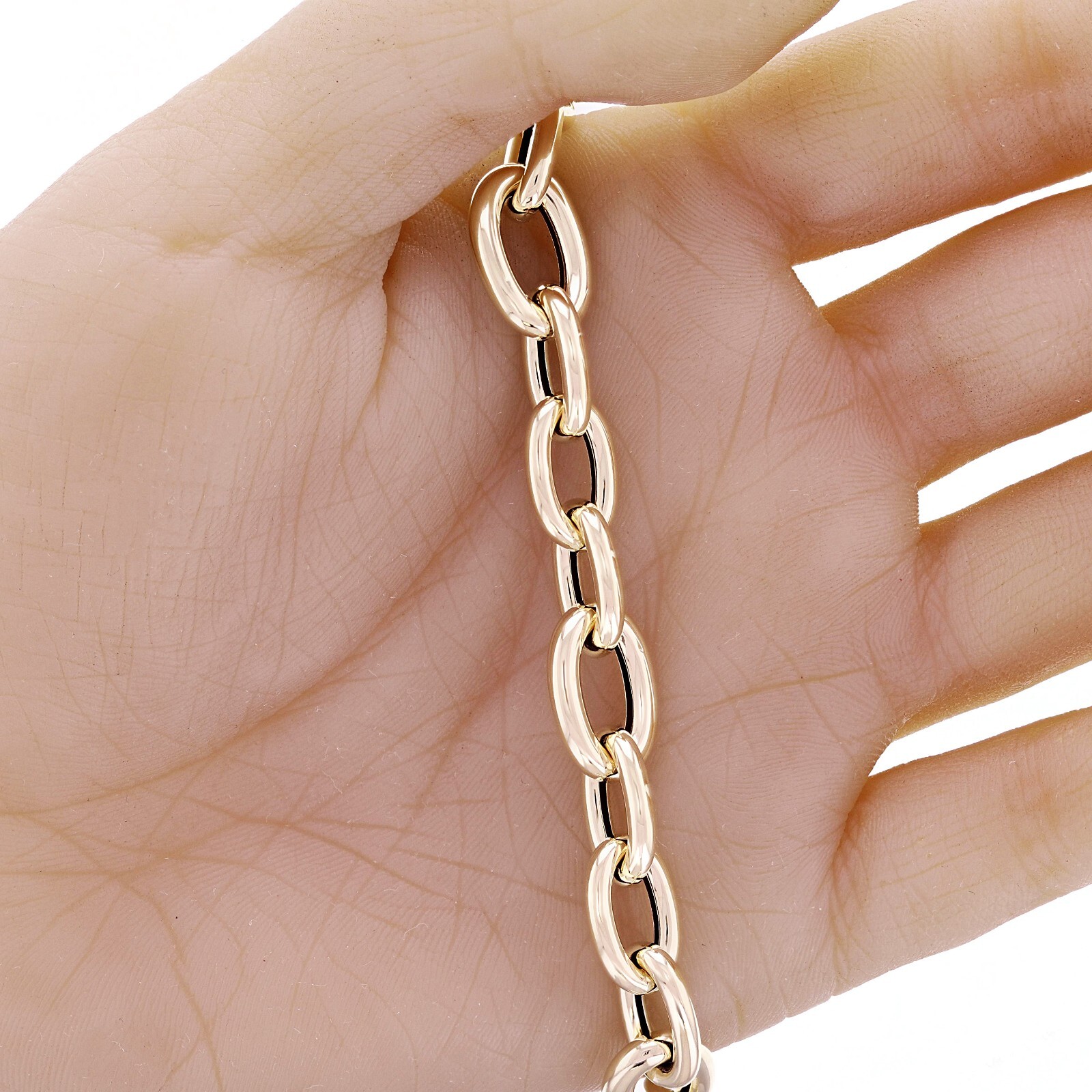 Italian 14k Yellow Gold Hollow Oval Rolo Links Bracelet 7.75″ 10.9mm 6.8 grams