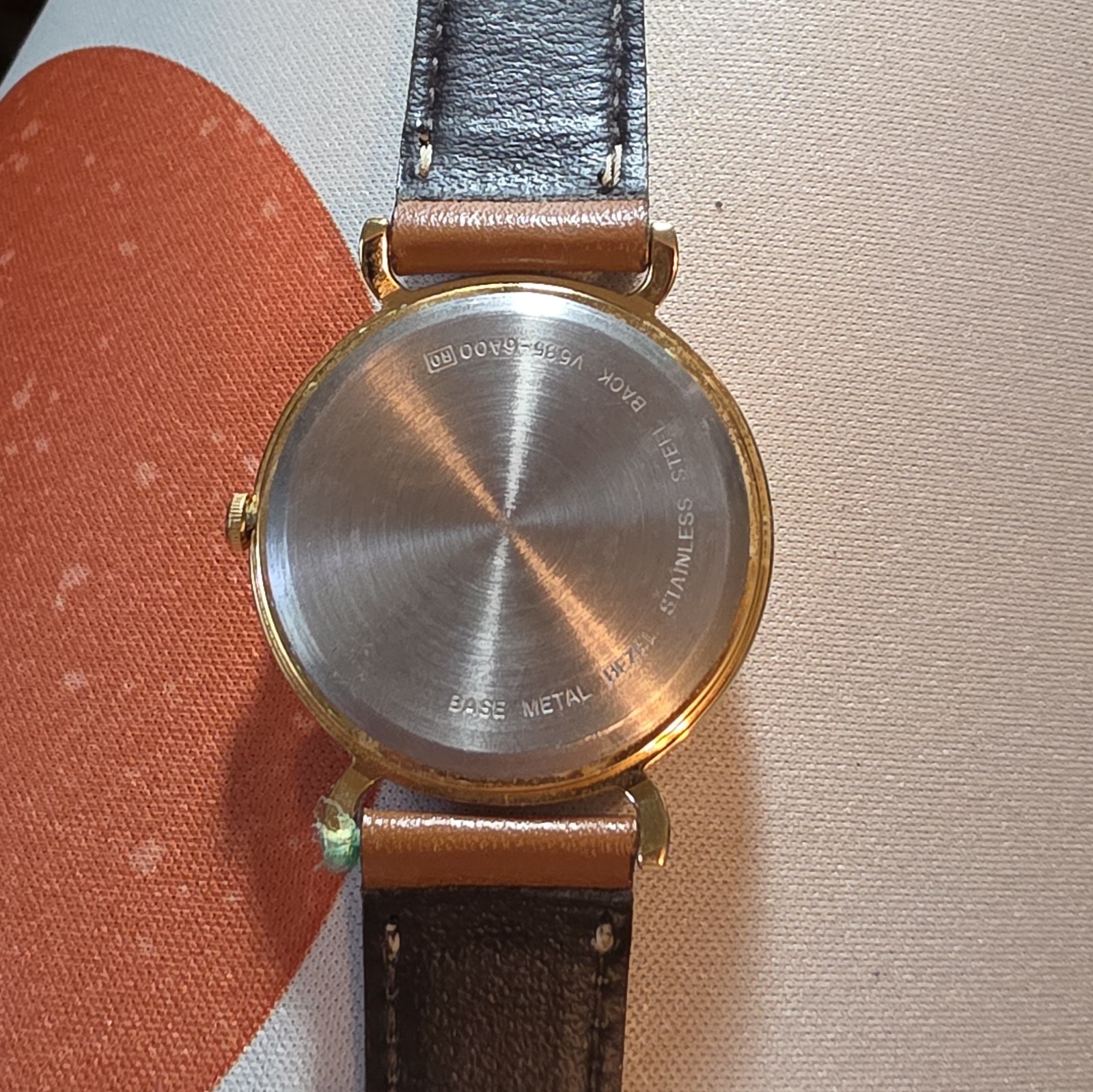 Lorus V535-6000 Quartz Celestial Sun/Moon Dial Gold Tone Brown Leather Watch