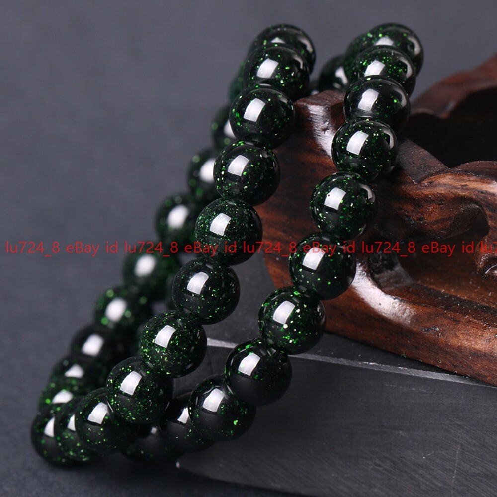 Wholesale 2 Pcs Natural Green Sand Stone Round Gem Beads Stretchy Bracelet 7.5″