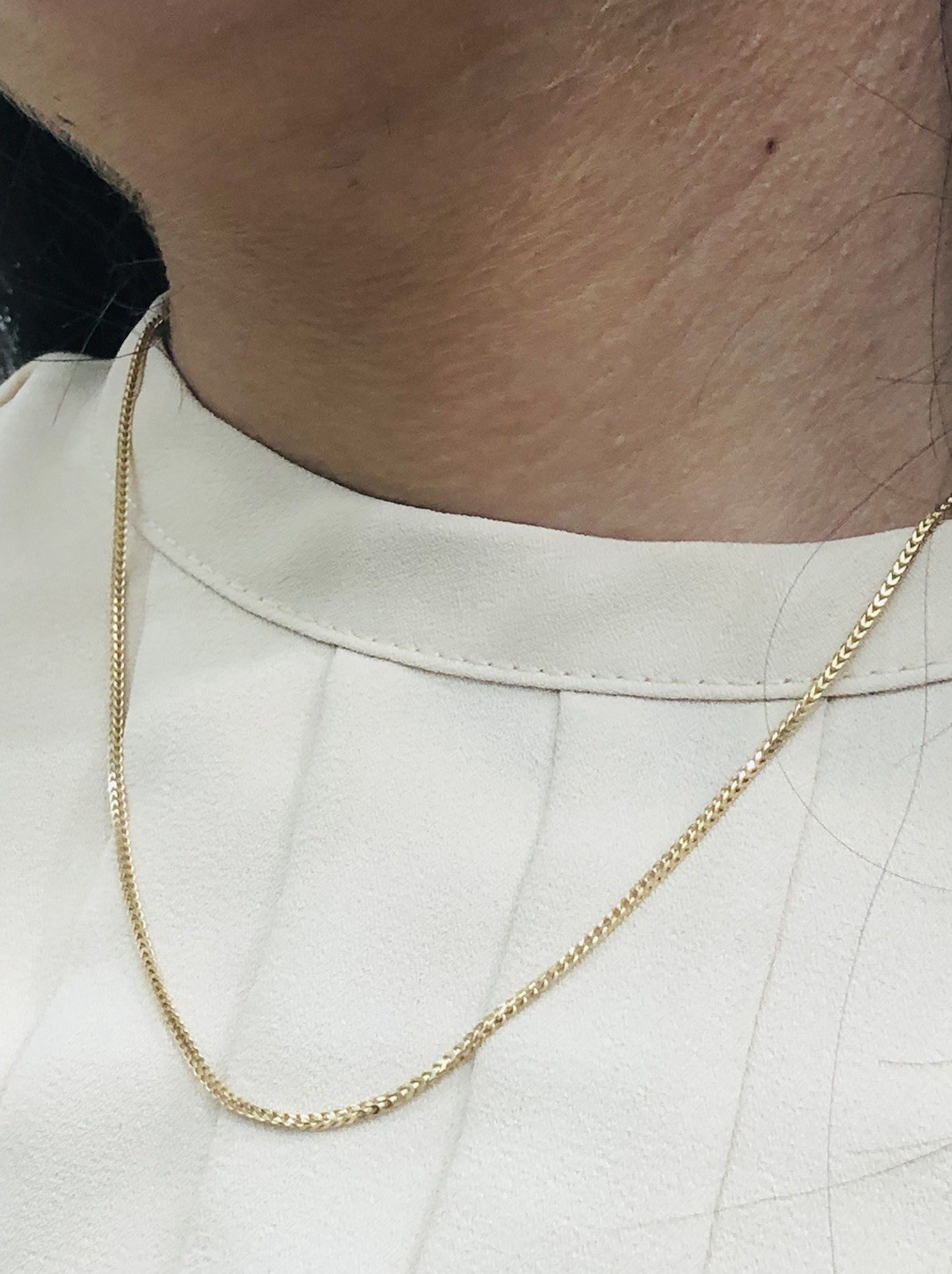 14KT YELLOW GOLD CUBAN BOX NECKLACE 1mm width 16 Inches Long Weight 3.4g-UNISEX
