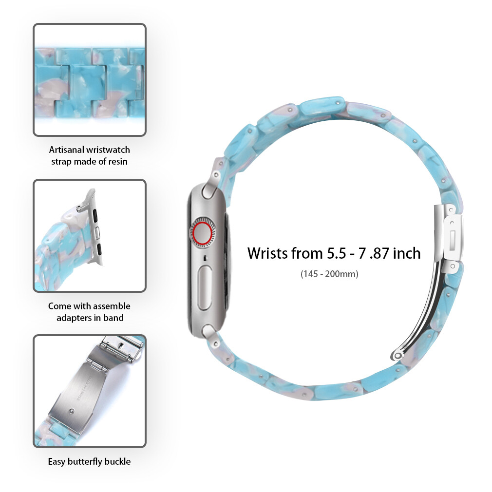 Fashion Resin Stainless Steel Watch Strap Band for Apple Watch 8/7/SE/6/5/4/3/2