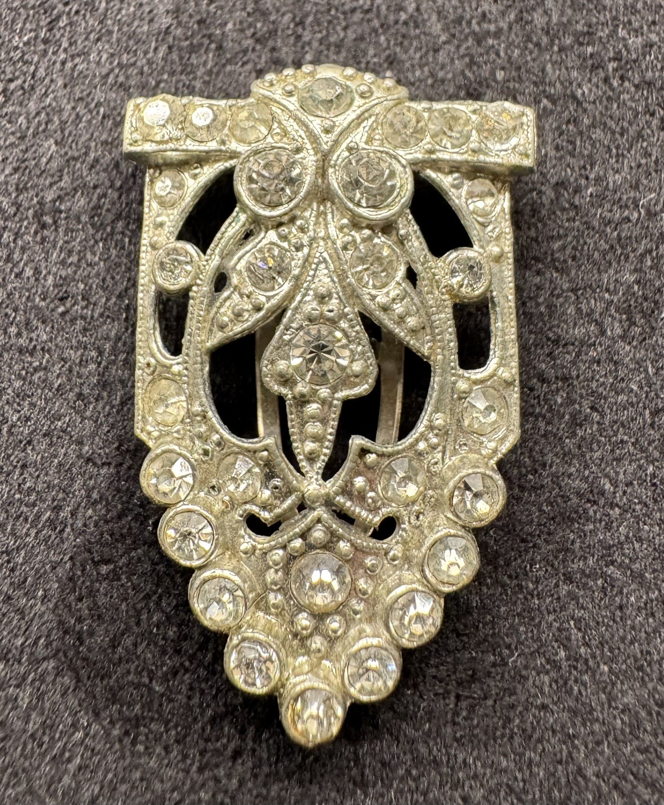 Vintage Art Deco Pot Metal White Rhinestone Dress or Coat Clip