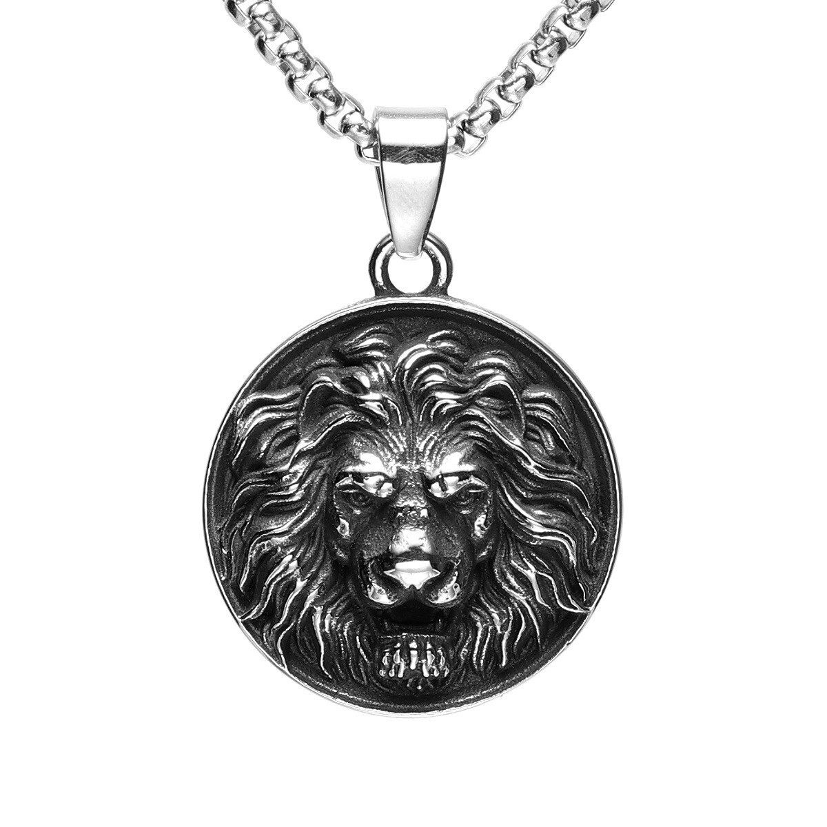 Angry Lion Face Men Necklace 316L Stainless Steel Animal Retro Relief Pendant