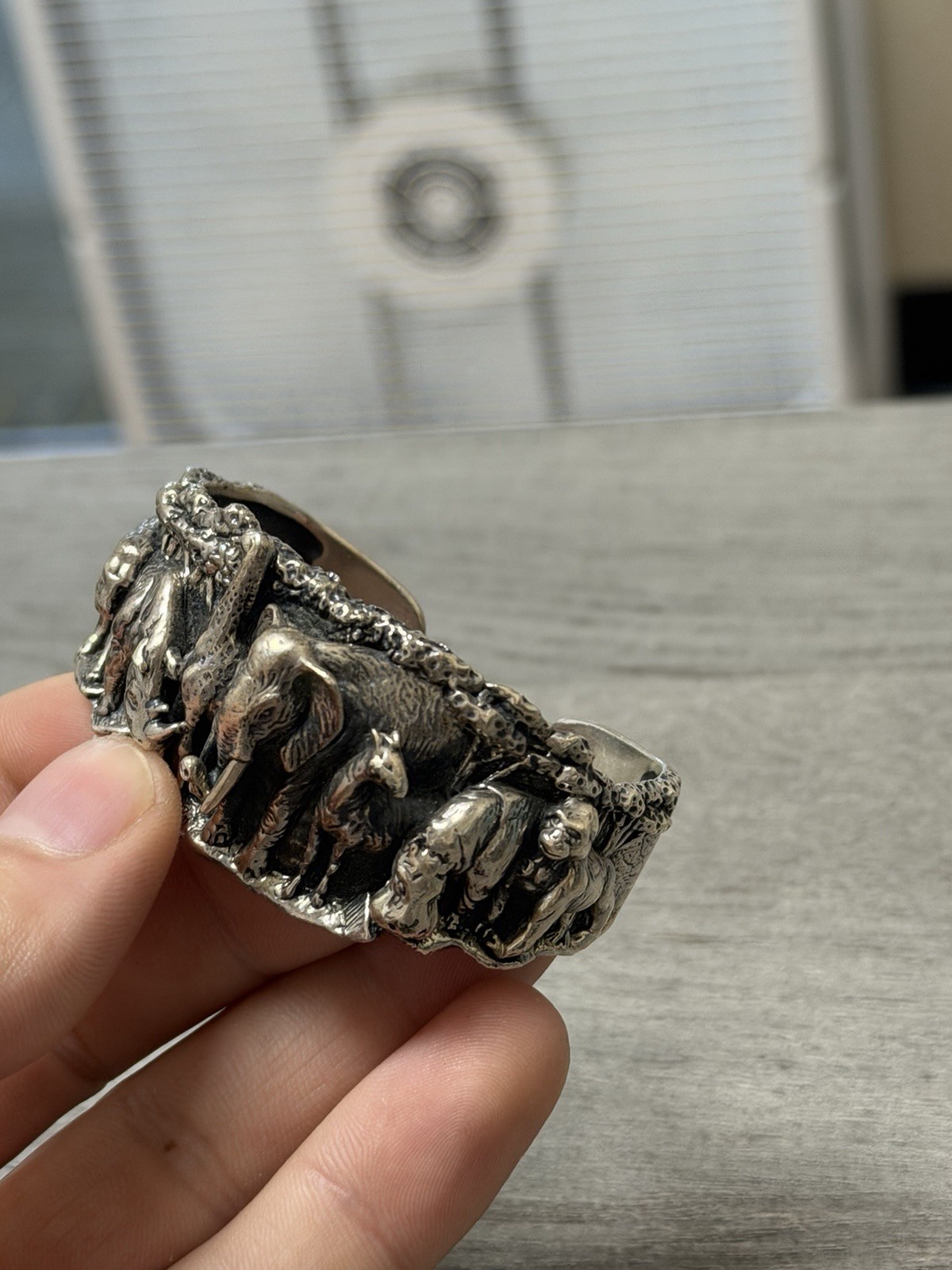 KABANA Sterling African Safari Animals 3D Cuff Bracelet Lion Hippo Gorilla Rhino