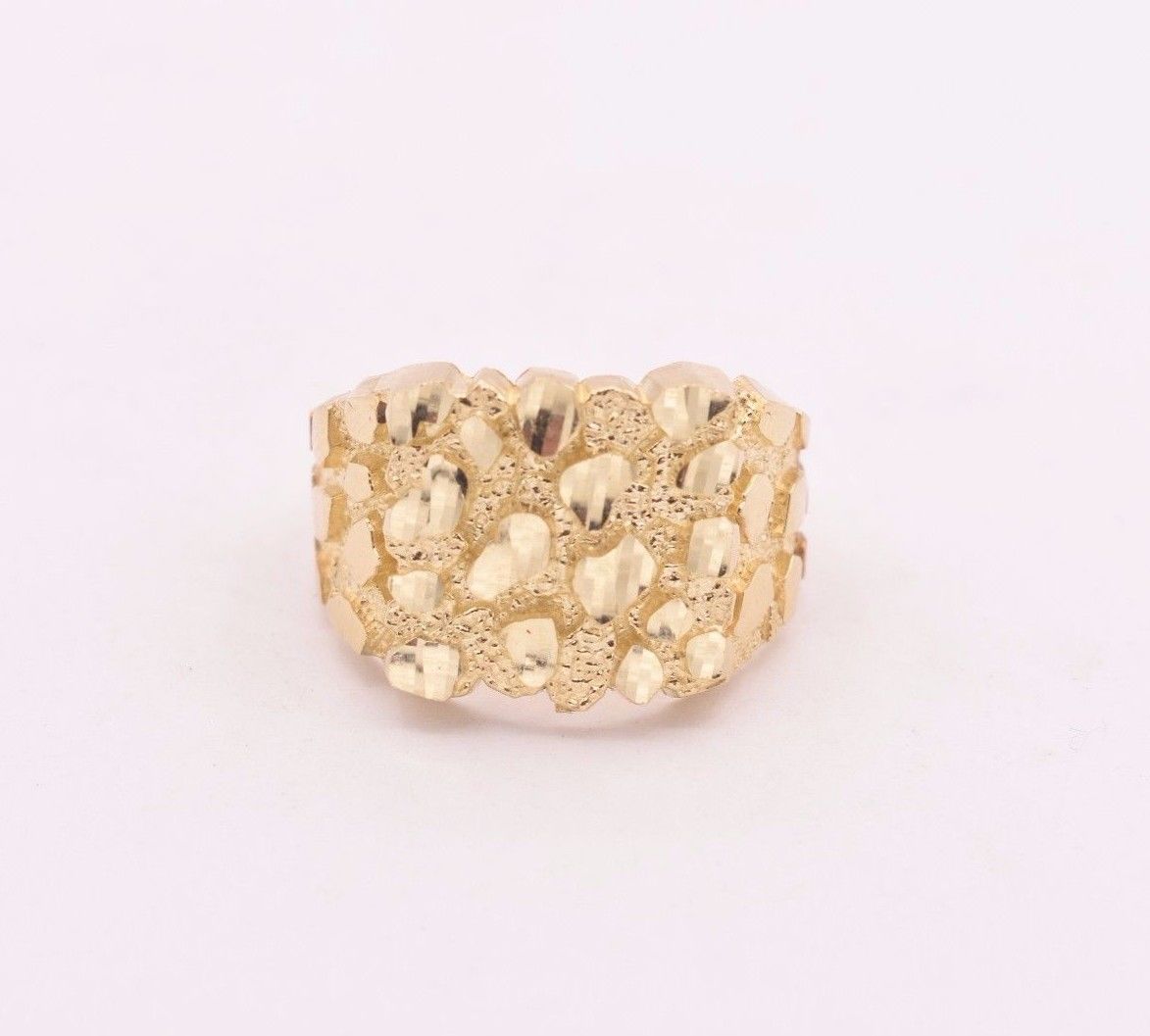 Mens Large Nugget Square Ring Real Solid 10K Yellow Gold ALL SIZES