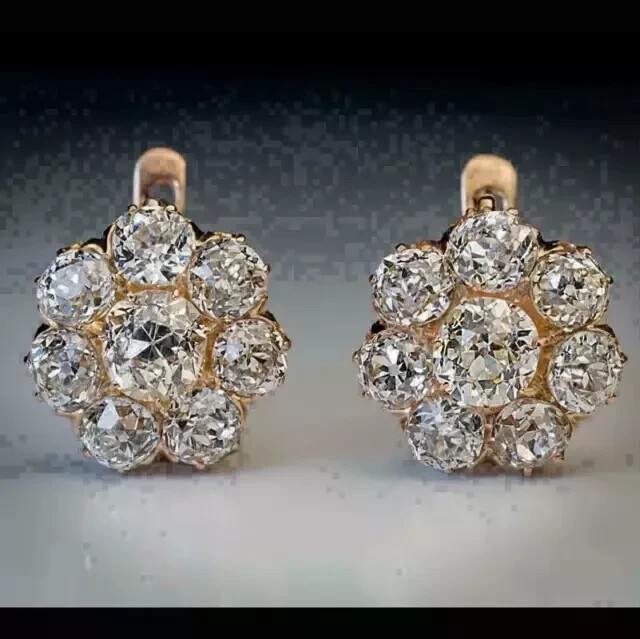 2Ct Round Cut Lab Created Diamond Cluster Stud Earrings 14K Yellow Gold Plated