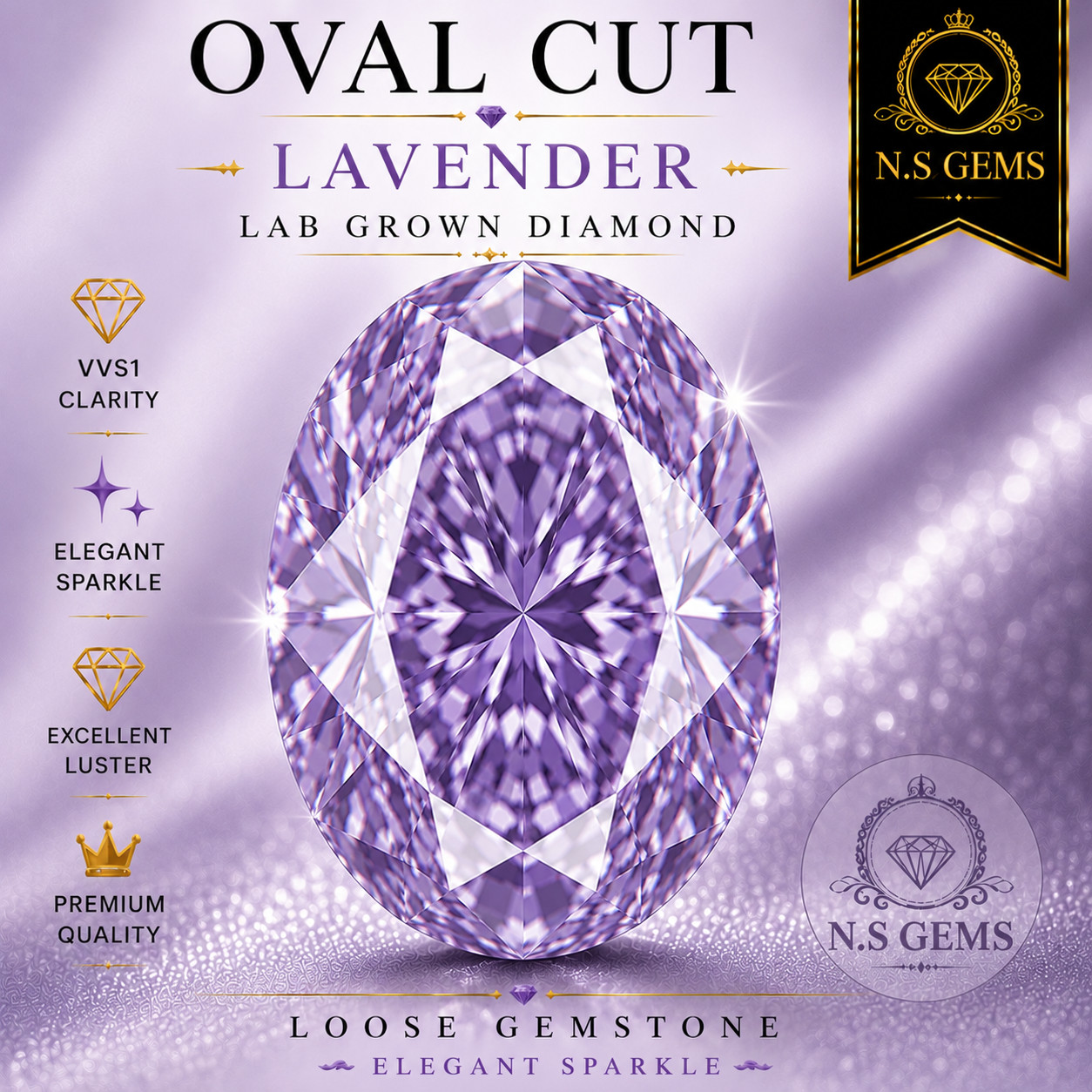 2 Ct Oval Cut Lavender Lab Grown Diamond VVS1 Loose Gemstone Elegant Sparkle.