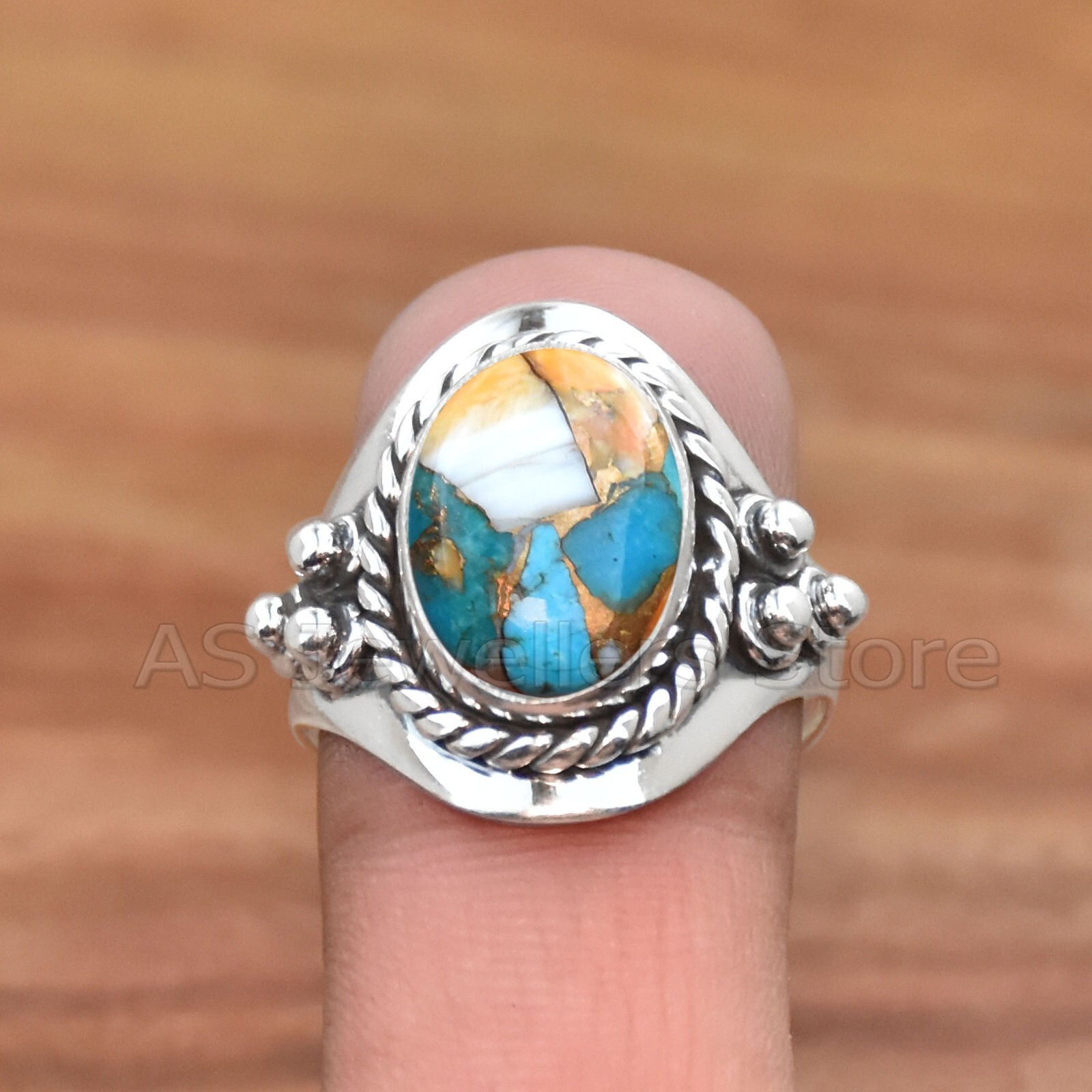 925 Sterling Silver Ring, Oyster Turquoise Ring, Silver Jewelry, Statement Ring