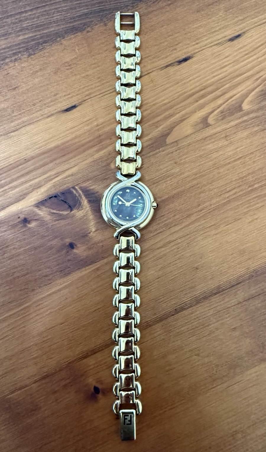 Fendi Women’s Quartz Analog Gold Tone Metal Bracelet Watch Black Dial Roman
