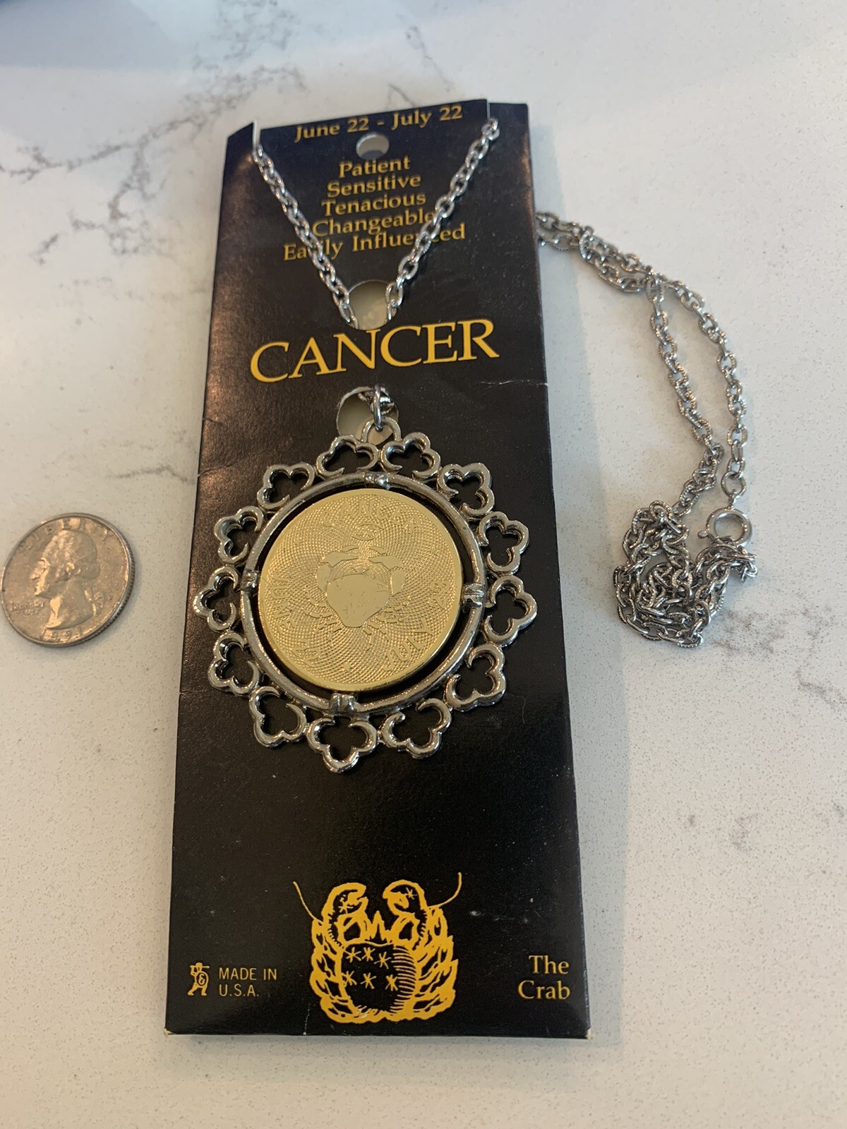 Accessorize Lg CANCER Statement Pendant – Gold/Silver Tone W 24” Thick Chain