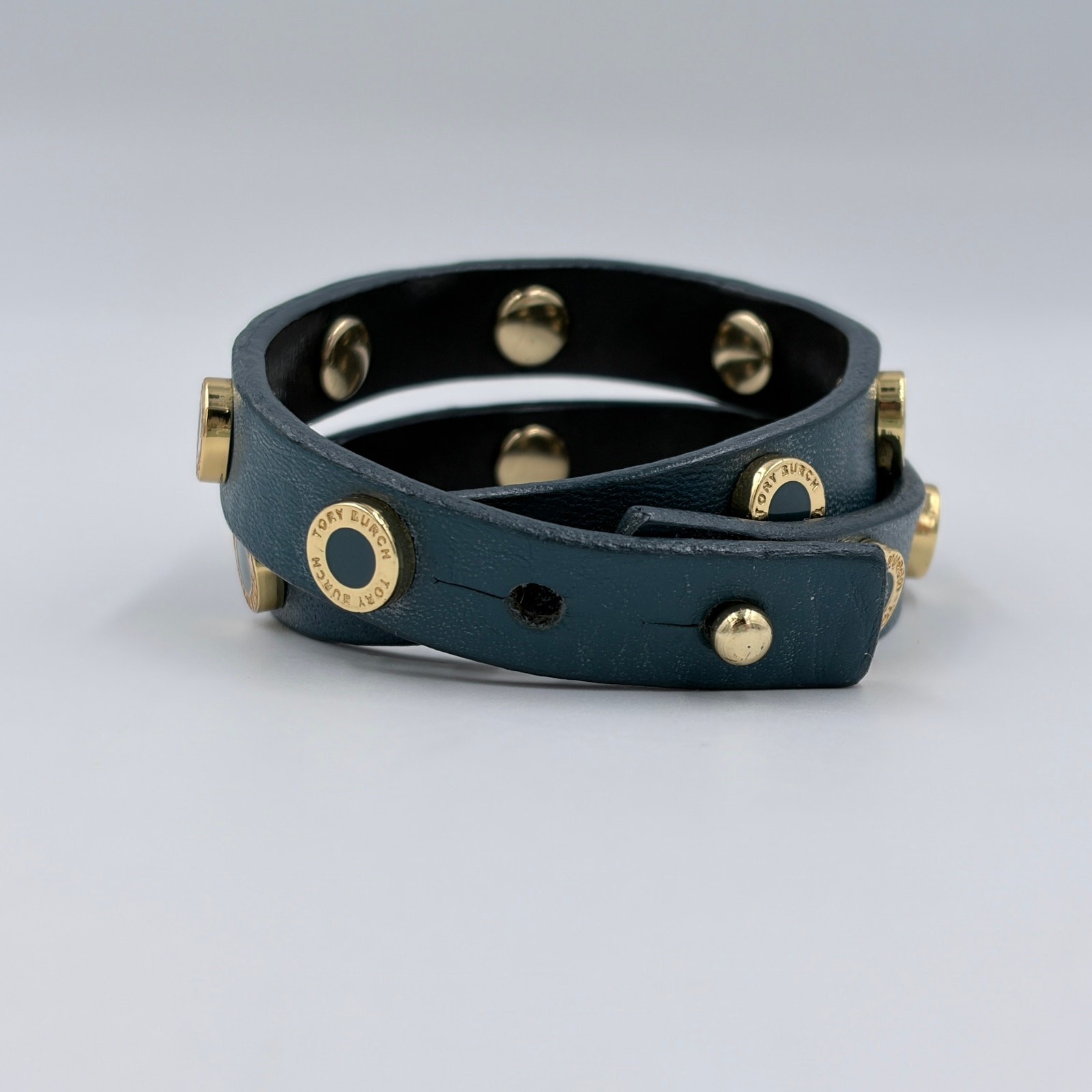 Tory Burch Enamel & Leather Cole Double Wrap Around Bracelet