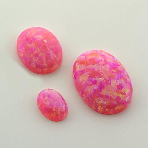 (7x5mm – 14x10mm) Salmon Pink Lab Created Opal Oval Cabochon (flash of colors)