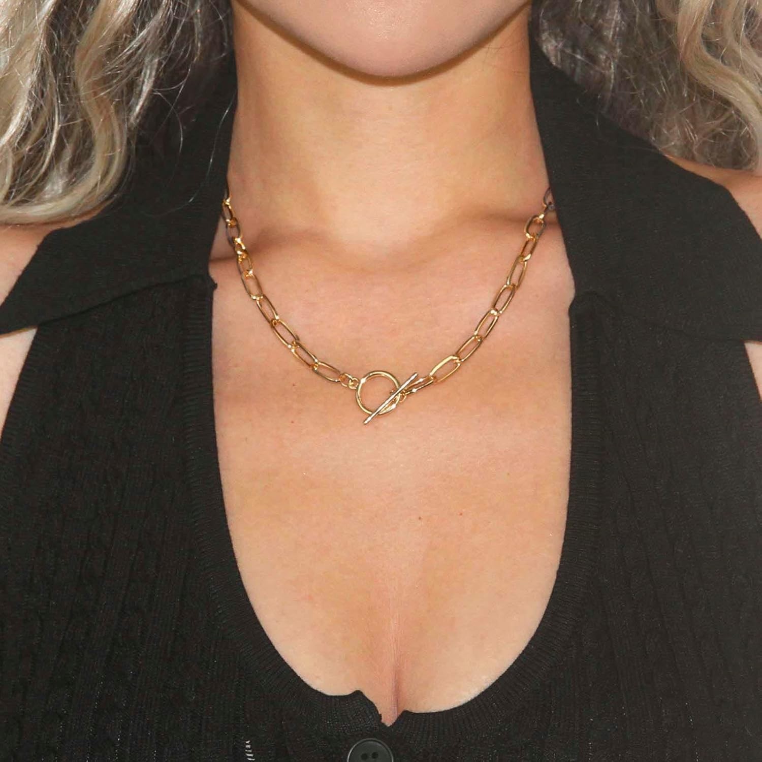 Toggle Necklace 14K Gold Plated Paperclip Chain Choker