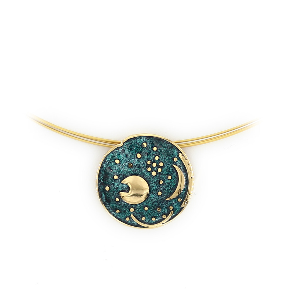 Sky Disc By Nebra Pendant 2cm 925 Silver Gold Plated Enamel Jewellery