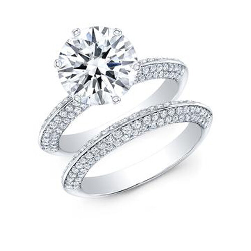 1.50 Ct Round Cut Diamond Knife Edge Micro Pave Engagement Ring H, VS2 GIA