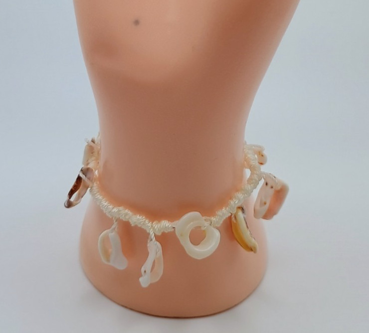 Handmade Macrame Anklet with Natural Mother-of-Pearl Shells