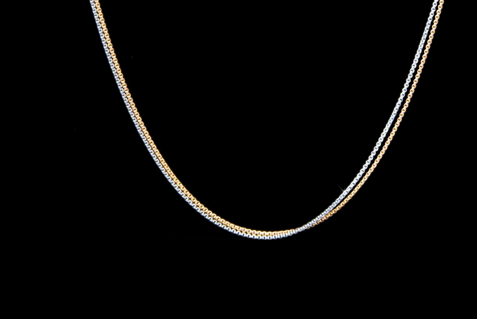 925 REAL SILVER *** 2-row necklace two-tone, gold-plated/rhodium-plated 42-47 cm