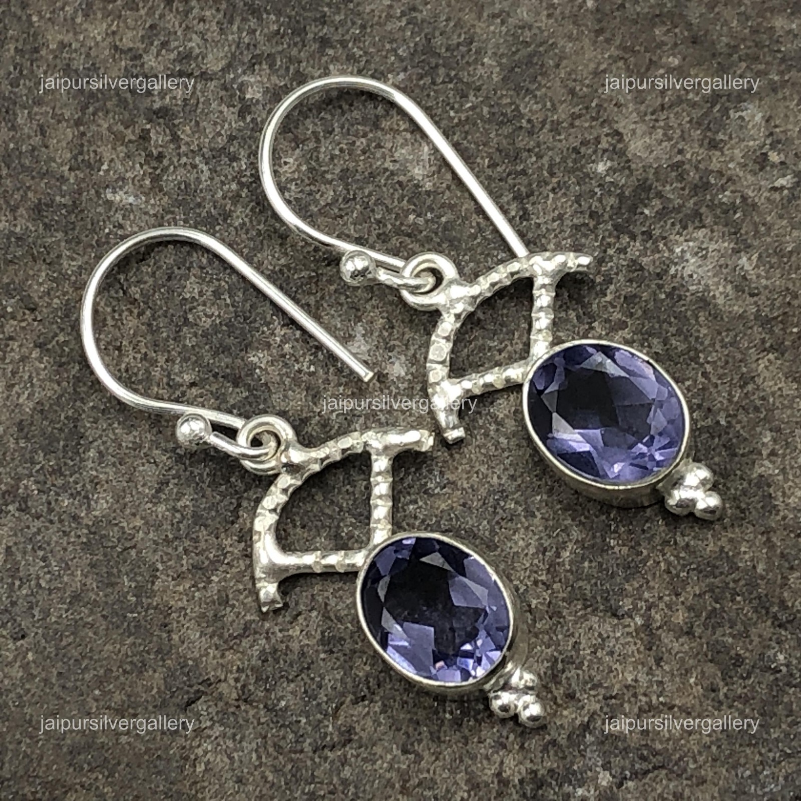 925Sterling Silver Iolite Gemstone Earrings Handmade Jewelry 1.5″ For Girlfriend