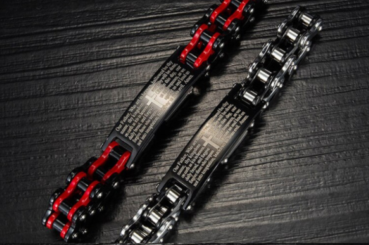 Lord’s Prayer Armor of God Wristband Bike Chain Stainless Steel Cross Bracelet