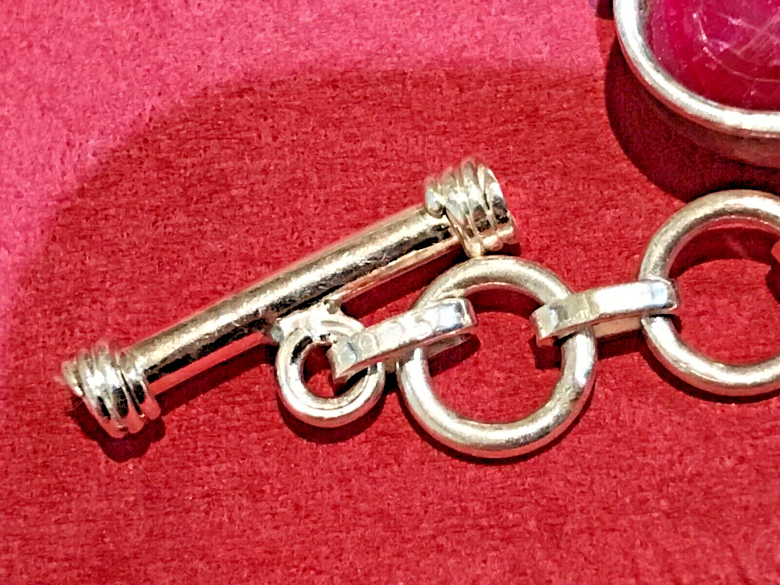 🔥925 STERLING SILVER HUGE LARGE RAW CHERRY RUBIES CHUNKY BRACELET WOMEN 8 in