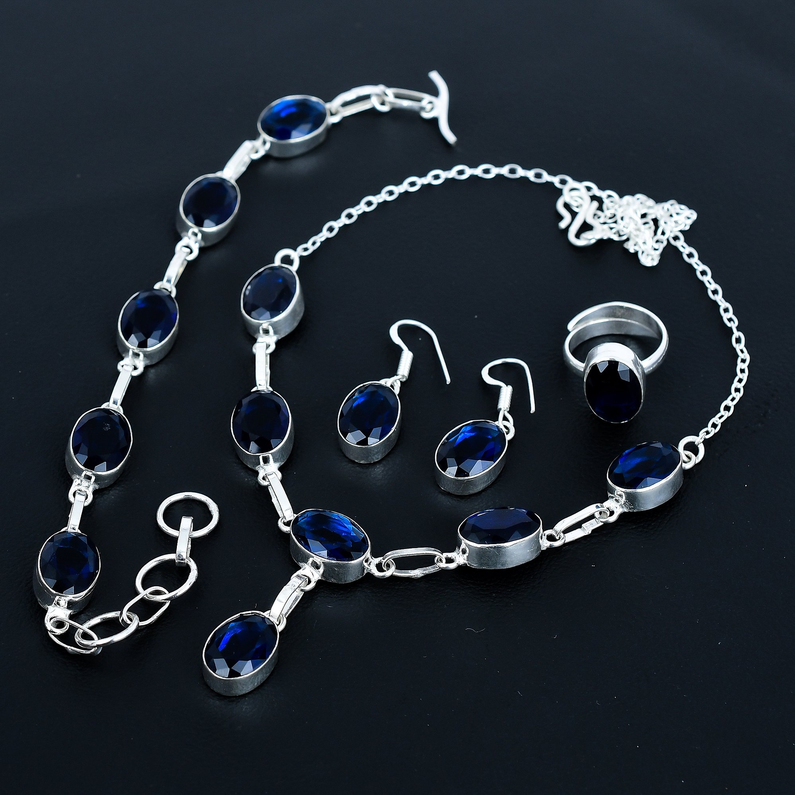 Iolite 925 Sterling Silver Oval Gemstone Handmade Ethnic Gift Jewelry Set VJ 195