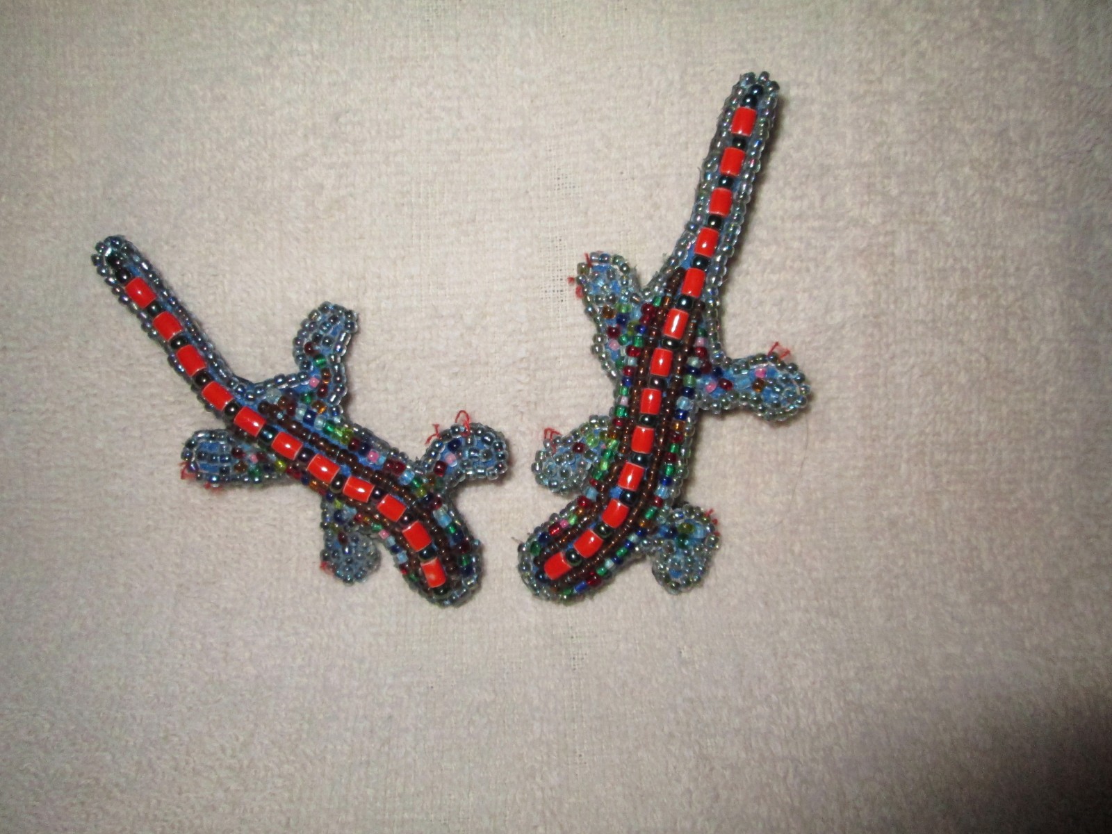 Geckos Beaded Pins Lot of 2 Turquoise & Coral Beads 3 1/2Inches