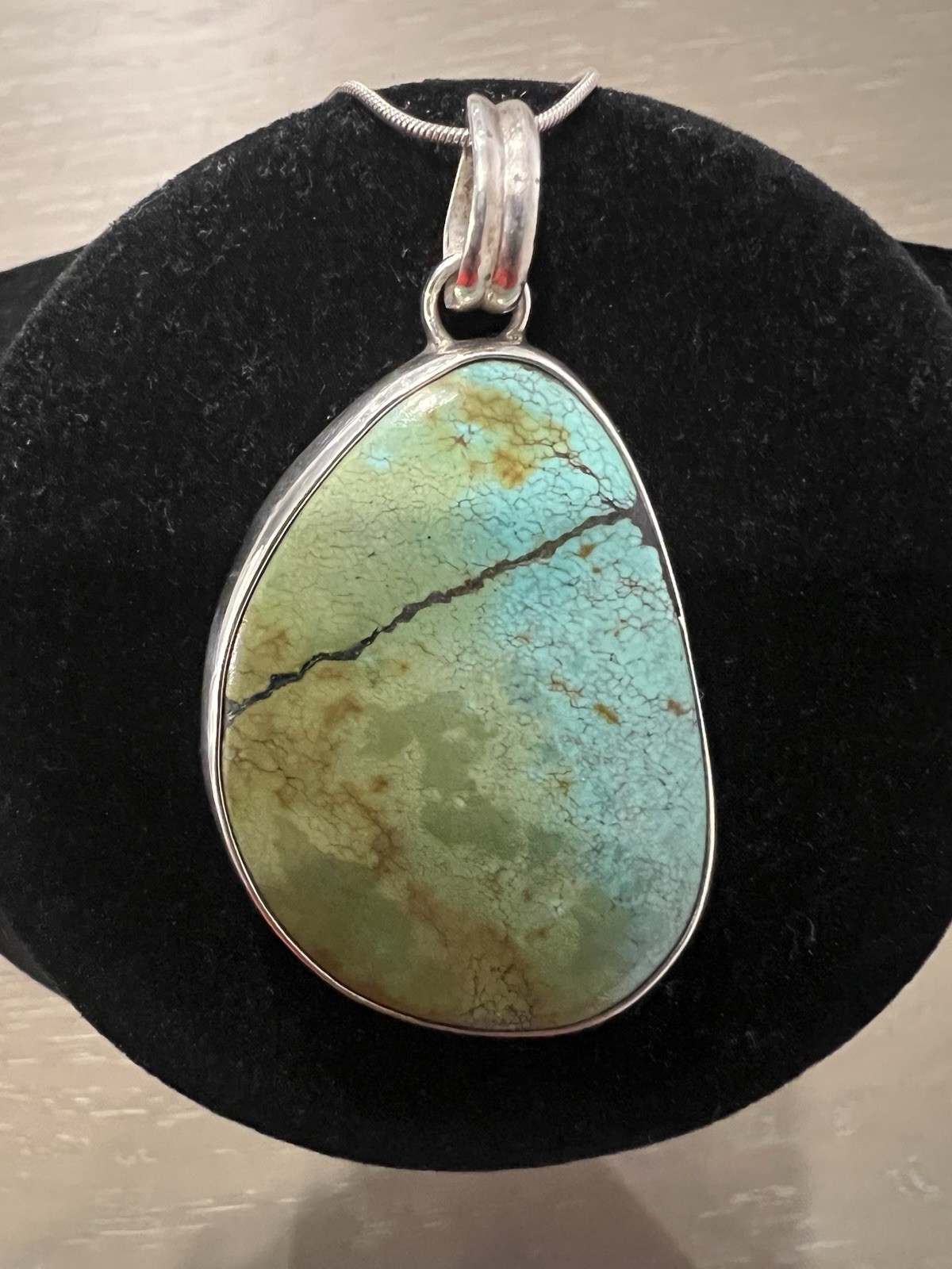 Turquoise Pendant Necklace Vintage 925 Sterling Silver Measuring 9.5 Inches Long
