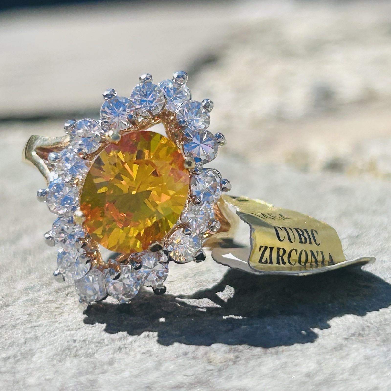 Vintage Cocktail Ring 14K Electroplate Gold Tone Cubic Zirconia Dura-Klad Size 8