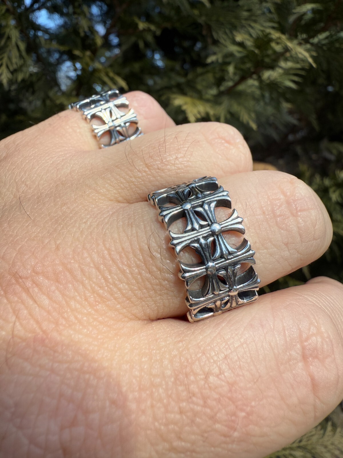 Cross Ring Solid 925 Sterling Silver 13.5mm Wedding Band Hearts Of Chrome