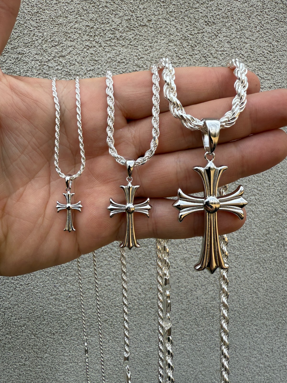 Gothic Cross Plain Real 925 Sterling Silver Pendant Necklace Hearts Of Chrome