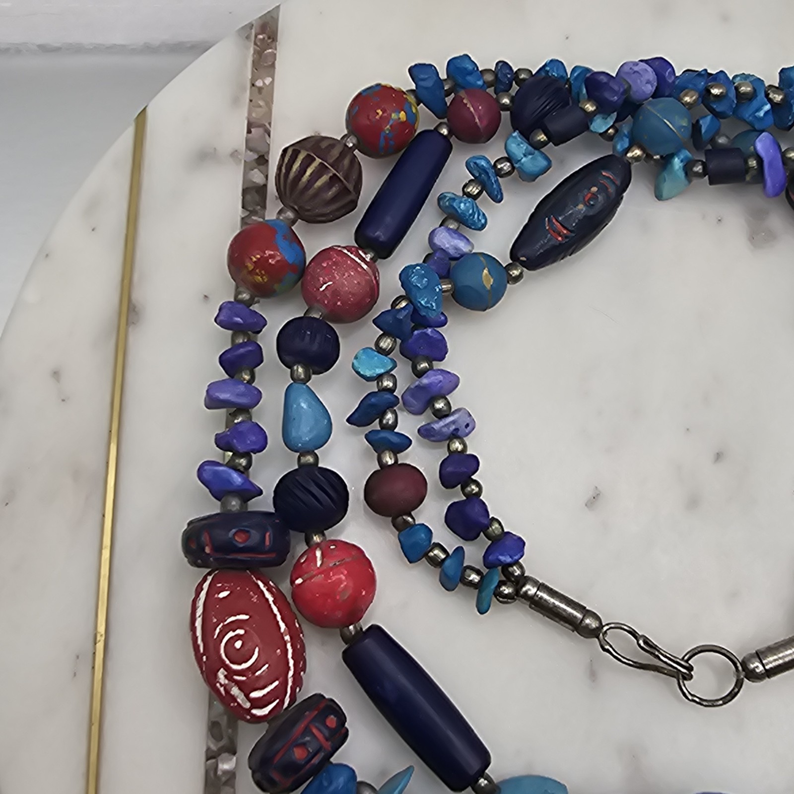 Vintage Artisan Beaded Necklace Mixed Media Tribal Ethnic 28″ Handmade Unsigned