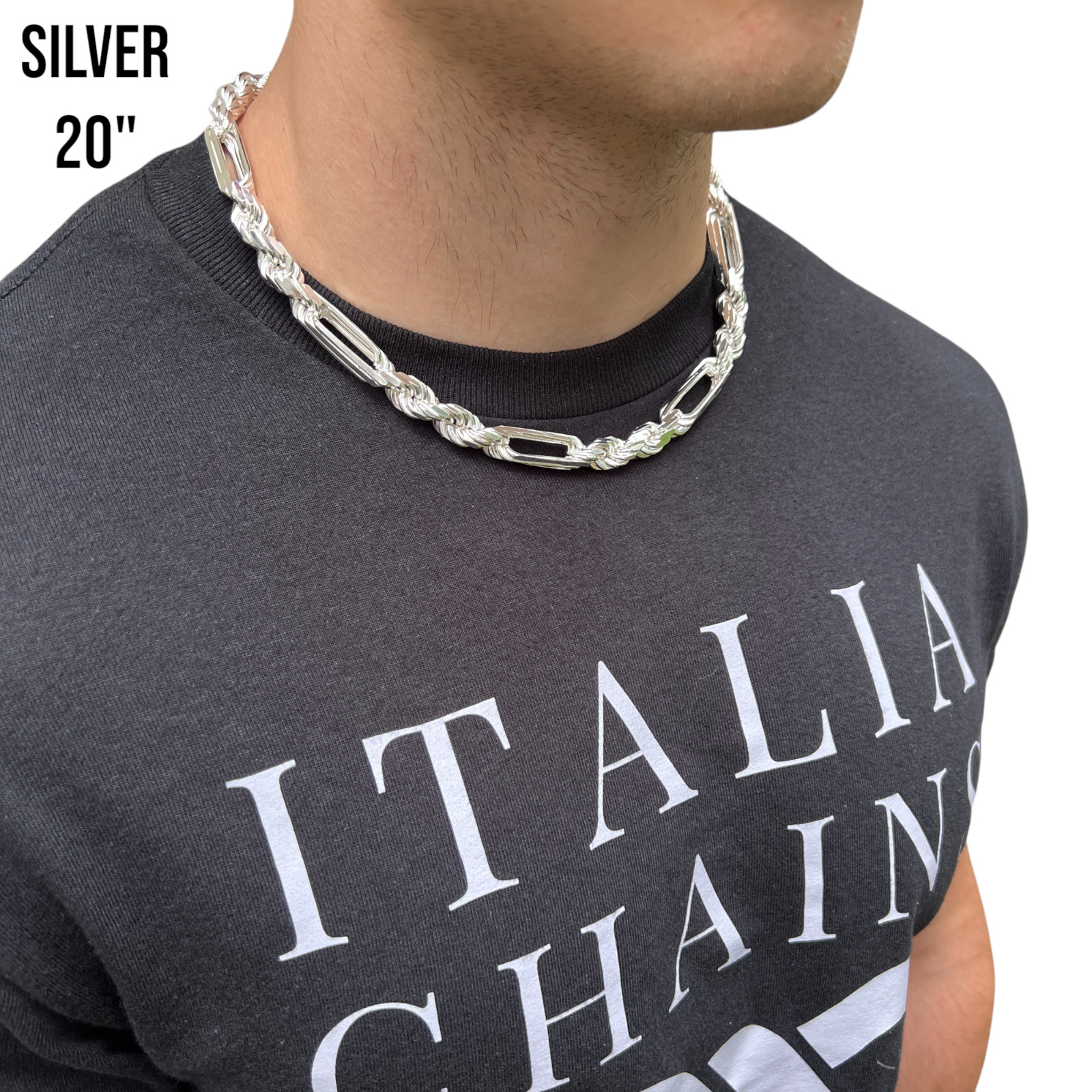 10mm Figarope Chain Necklace -Real Solid 925 Sterling Silver Or 14k Gold Vermeil