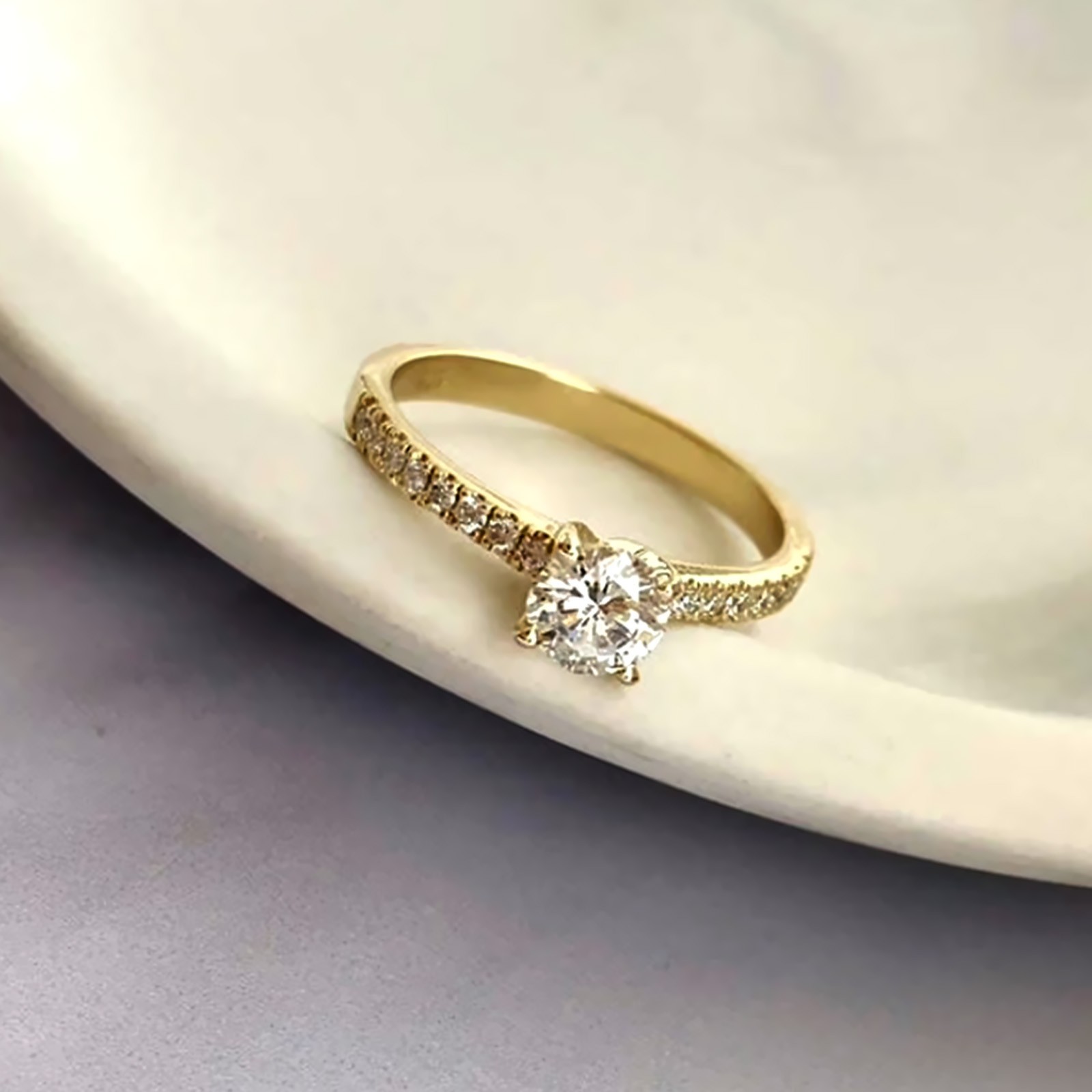 Diamond Ring Engagement Gold Lab Grown 14K Yellow E F VVS GLI Round 0.80 Carat