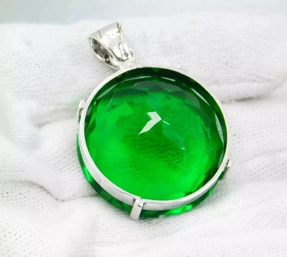 Natural 90.20 Ct+ Tsavorite Garnet Certified 925 Solid Silver Pendant Gemstone